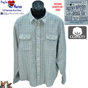 Lucky Brand XL Grey Heathered Double Weave Shirt Untucked Fit L/S 7M43642